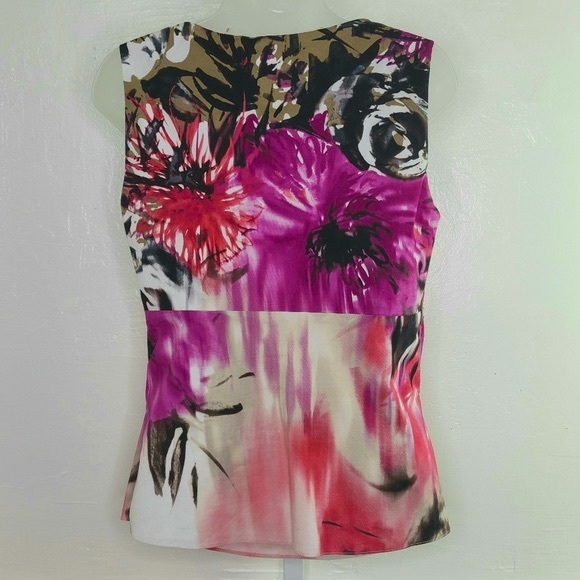 Tahari Floral Pink V-Neck Sleeveless Blouse | S - Picture 3 of 11